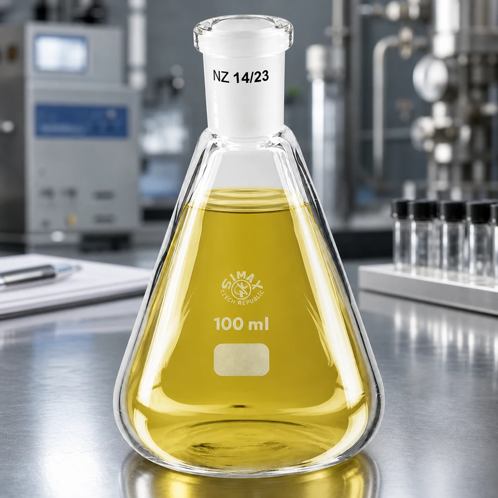 Erlenmeyer-pullo 100ml, jossa on vakiohionta (14/23). Erlenmeyer-pullo 100ml, jossa on vakiohionta (14/23).