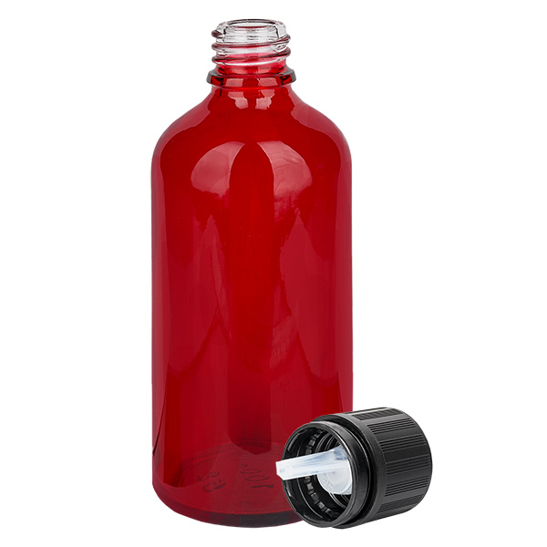 100ml tippapullo 1mm musta peukaloinninestokorkki Lapsilukko Sokkovaroitussymboli RedL. UT18/100 100ml tippapullo 1mm musta peukaloinninestokorkki Lapsilukko Sokkovaroitussymboli RedL. UT18/100