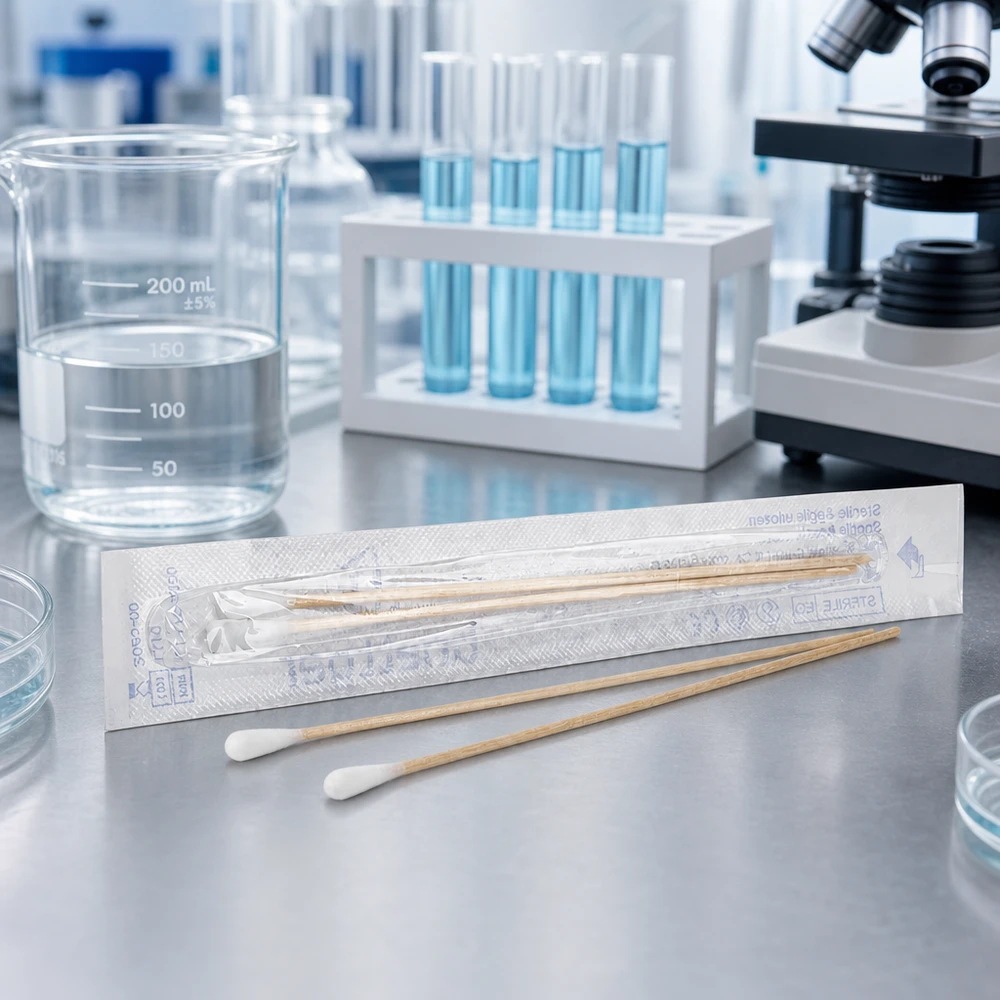Pumpulipuikot STERIL (2 kpl) Sterilitut laboratoriopuikot, 2 kpl, puhdastilassa koeputkien ja mikroskoopin vieressä