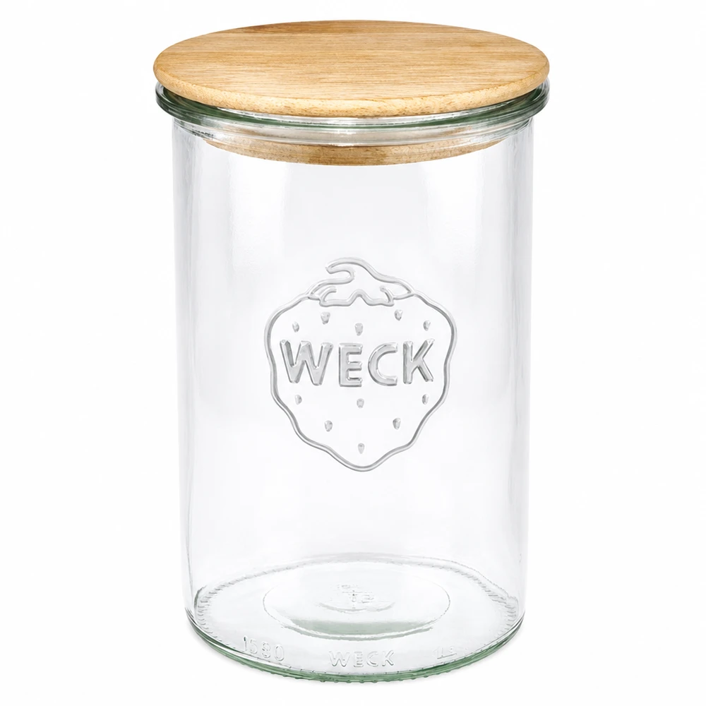 1000ml WECK RR100 juomalasit puukannella varustettuna WECK 1000ml RR100 muuripurkki puukannella tammipuusta valmistettu läpinäkyvä tyhjä muuripurkki säilytykseen