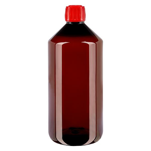 PET-pullo 1000ml, jossa on punainen korkki, joka on varustettu väärentämisen varalta. PET-pullo 1000ml, jossa on punainen korkki, joka on varustettu väärentämisen varalta.