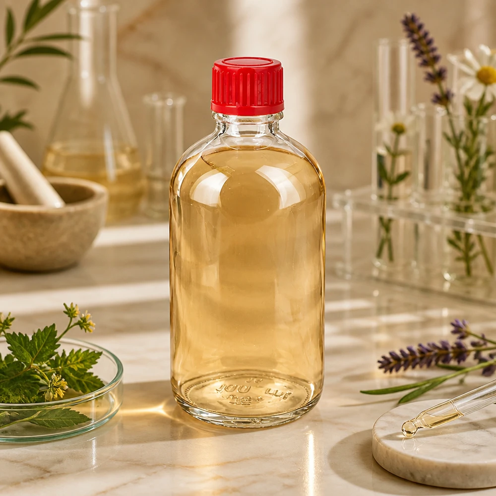 ClearLine UT18/100 lasipullo 100 ml, punainen korkki, 11 mm – lääkekasvien ja laboratoriotarvikkeiden välillä