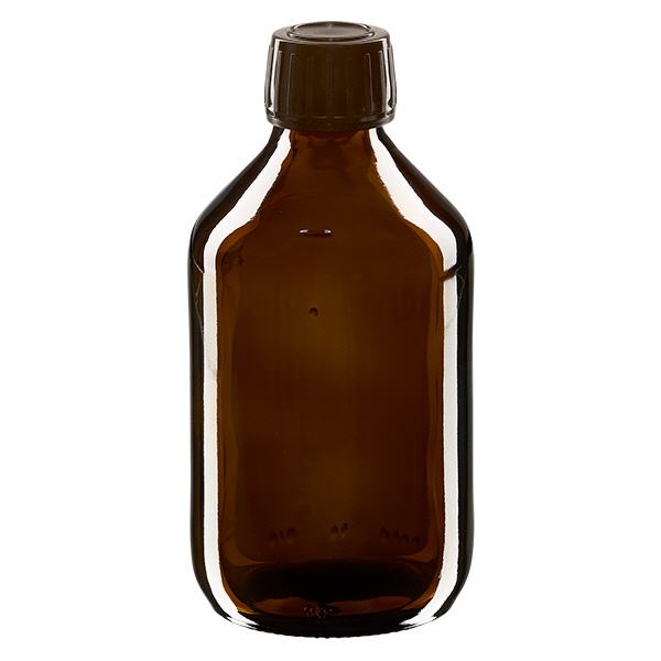 250ml lääkepullo ruskea, korkki ruskea, jossa on tamper-evident rengas ApoGlas 250ml lääkepullo ruskea, korkki ruskea, jossa on tamper-evident rengas ApoGlas