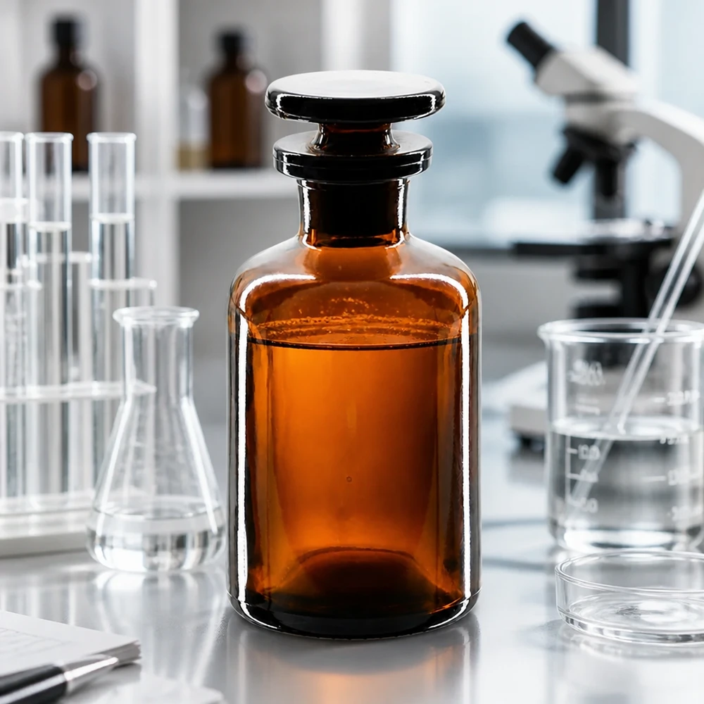Pyöreä olkapääpullo 50ml ruskea kapeakaulainen lasitulppa Ruskealasi, pyöreäolkapullopullo, 50 ml, kapeakaulainen, lasitulpalla, laboratoriokemikaaleille