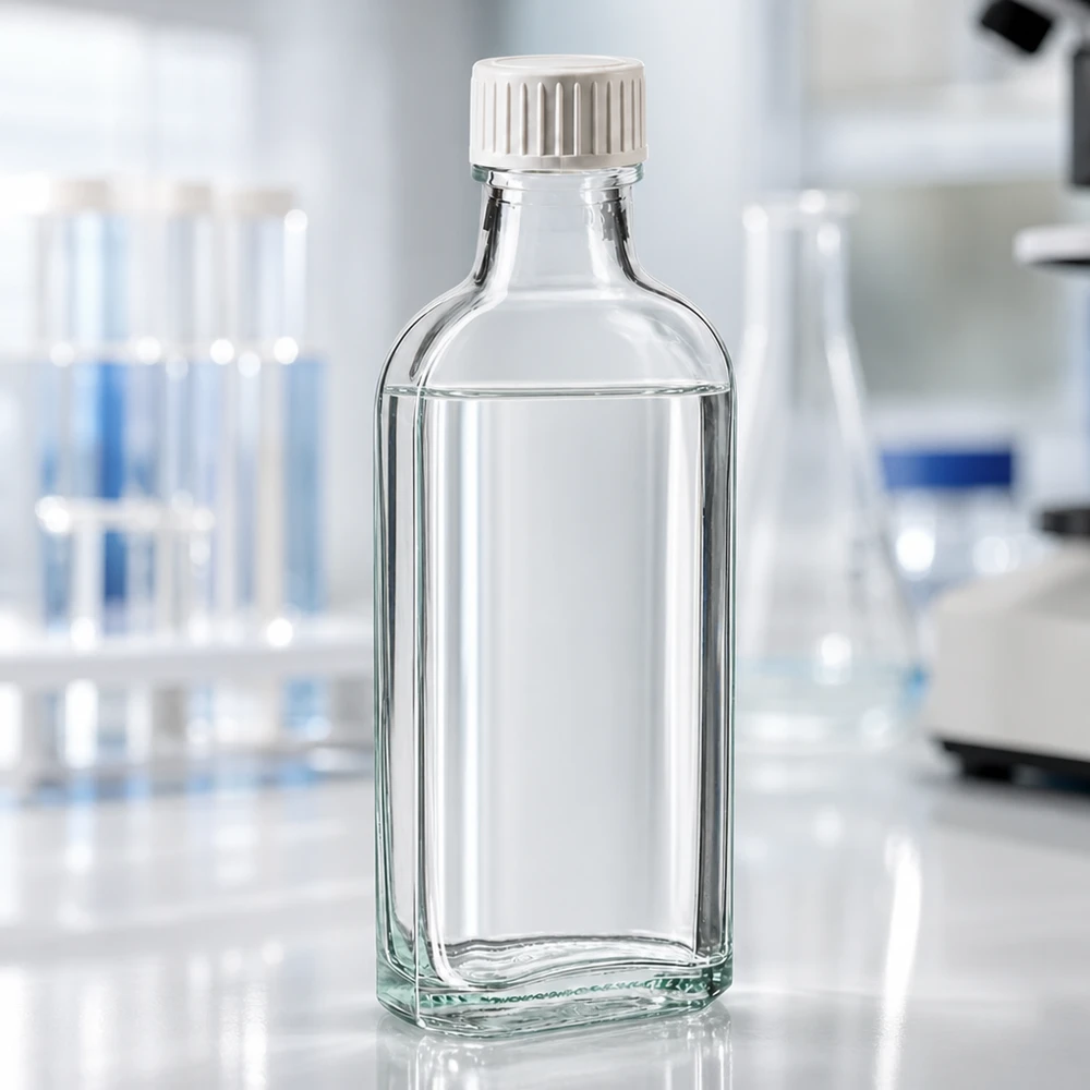 Pieni 100 ml:n Meplat-laboratoriopullo, kirkas, PE-vaahtomuovisisäkkeellä, laboratoriokäyttöön