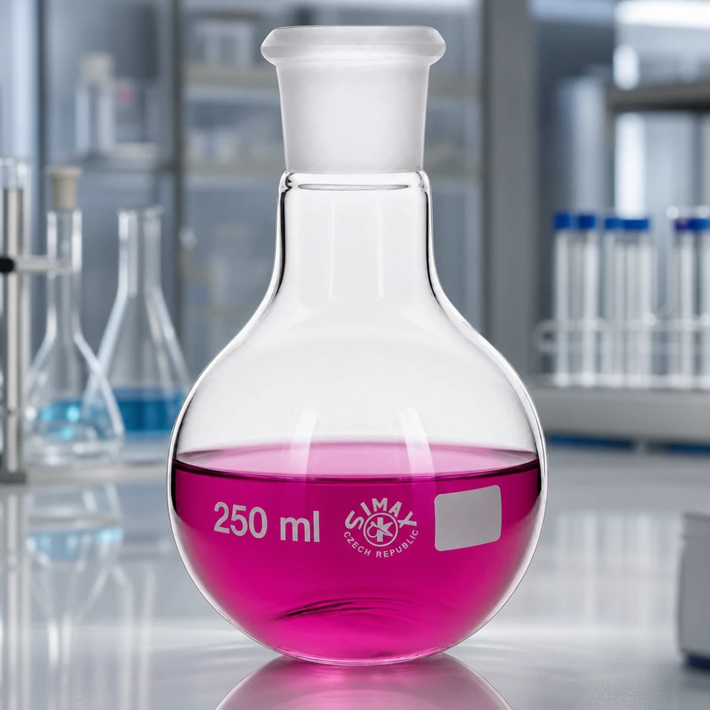 Lantiopullo 250ml, jossa on vakiohiottu liitos (29/32). 250 ml:n tarkkuusmittapullo, jossa on standardoitu hiottu liitos 29/32 ammattilaislaboratorioihin
