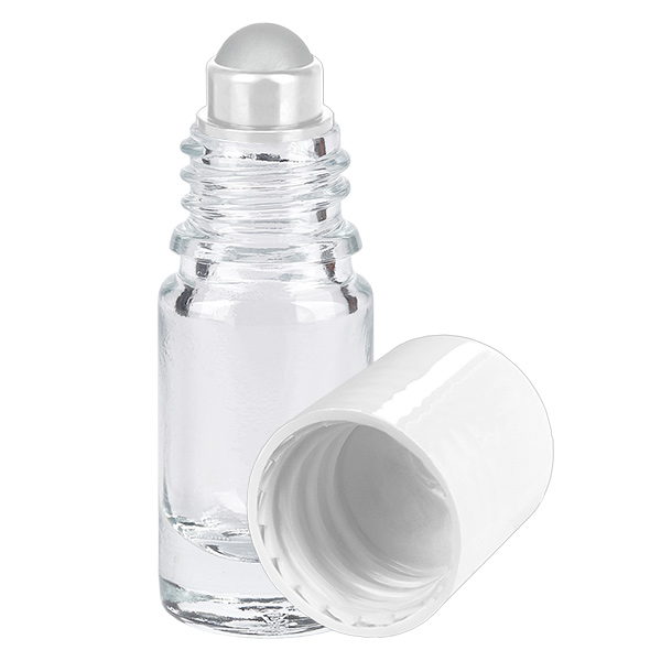Apteekkipullo kirkas 5ml roll-on korkki valkoinen Apteekkipullo kirkas 5ml roll-on korkki valkoinen