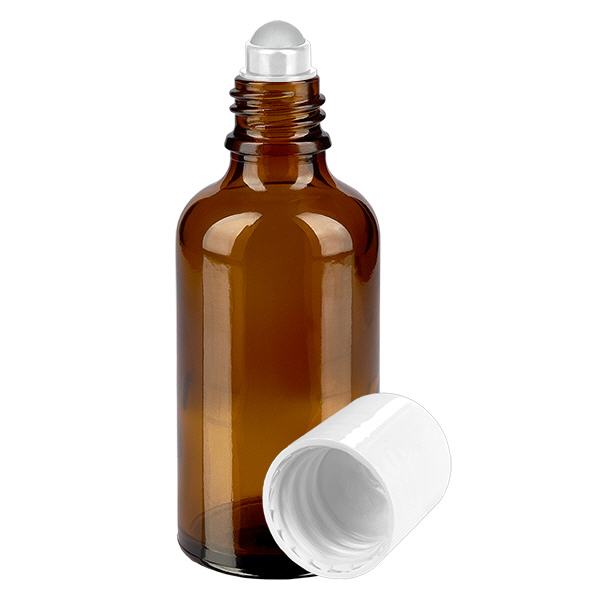 Apteekkipullo ruskea 50ml roll-on korkki valkoinen Apteekkipullo ruskea 50ml roll-on korkki valkoinen