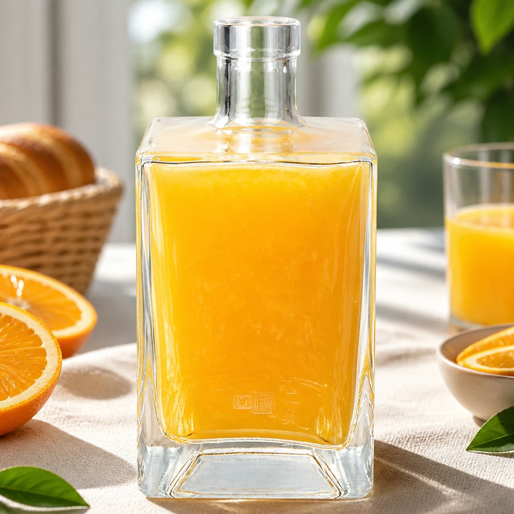 700ml Glasflasche "Gali" ohne Verschluss UNiTWIST® 700ml Ben-lasipullo täynnä appelsiinimehua aamiaispöydässä, jossa on tuoreita appelsiineja ja leivonnaisia.