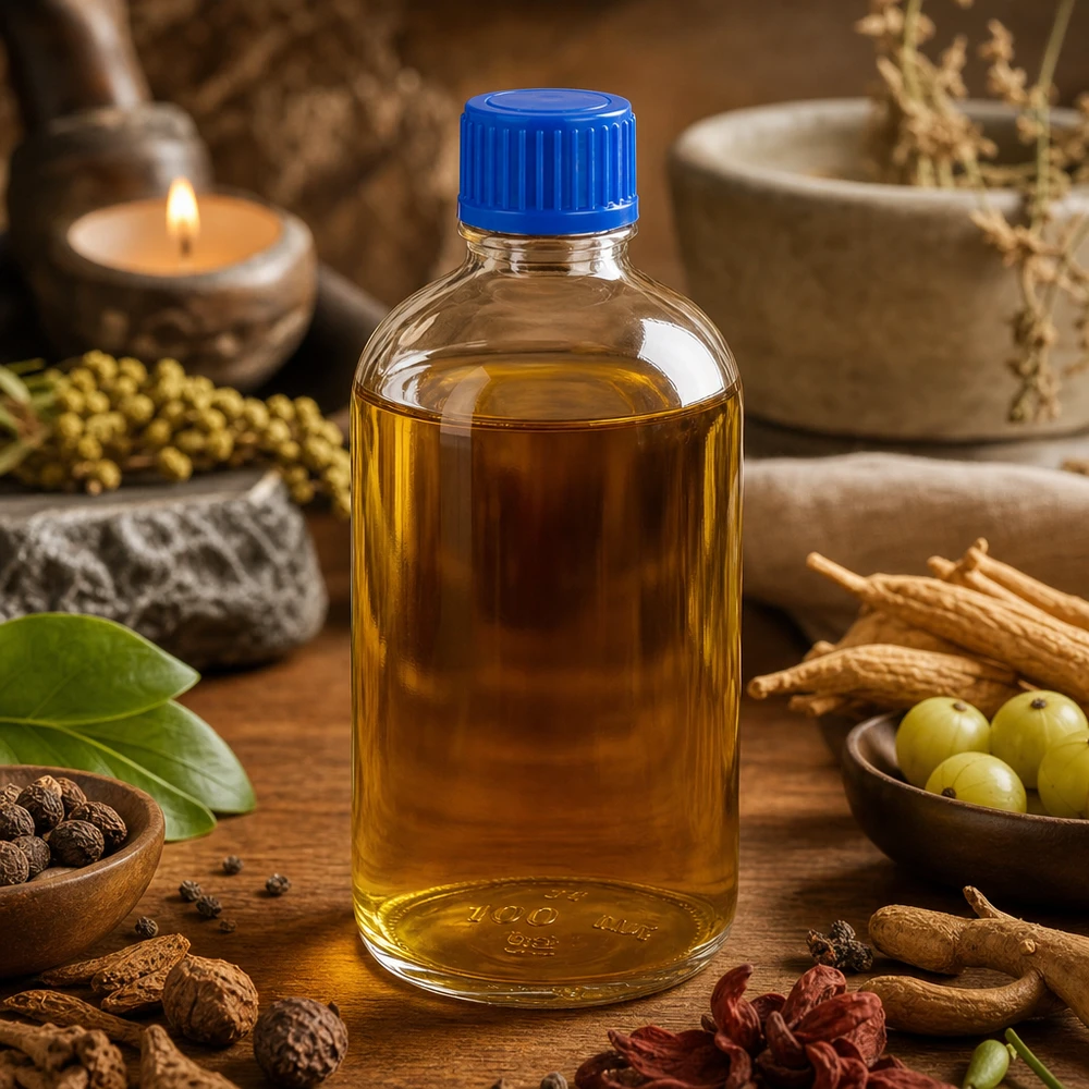 Ayurvedinen öljypullo 100 ml ClearLine UT18, kirkas lasi, sininen kierrekorkki 11 mm SV