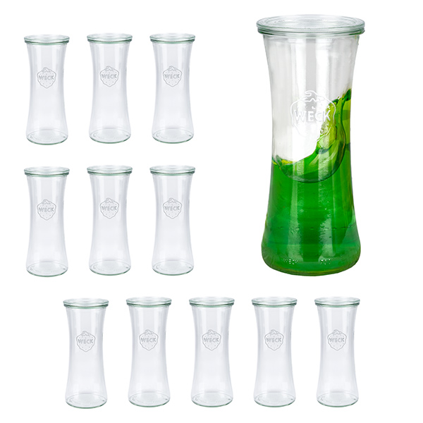 12 Weck-purkin sarja 700 ml:n herkkupurkki, jossa on lasikansi. 12 Weck-purkin sarja 700 ml:n herkkupurkki, jossa on lasikansi.