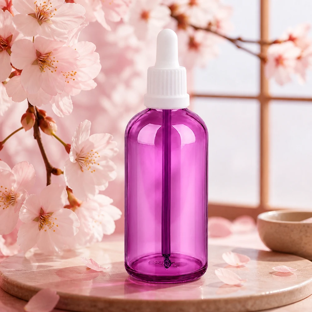 PurpleLine pipettipullo 100ml UT18-kierteellä kosmetiikkatuotteiden ammattimaiseen annosteluun