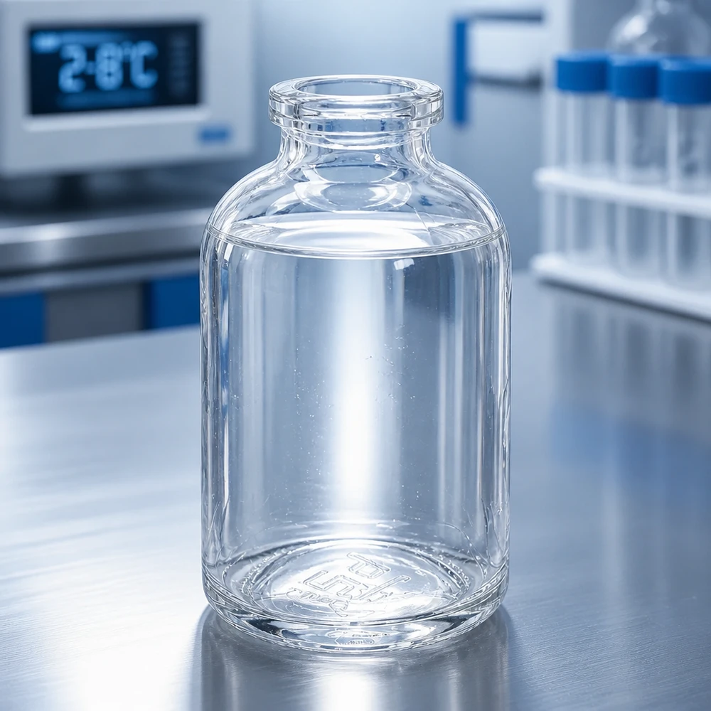 Injektiopullo kirkasta lasia 50ml Pharmaceutical Grade Injektionsflasche 50ml Klarglas bei kontrollierter Lagertemperatur