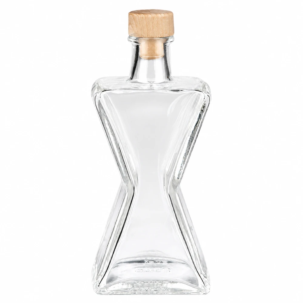 200ml Glasflasche "Star" mit Holzgriff-Korken UNiTWIST 200ml lasipullo Star, jossa puukahvainen korkki UNiTWIST - tyylikäs tähden muotoinen pullo kirkkaasta lasista, jossa on puukorkki.