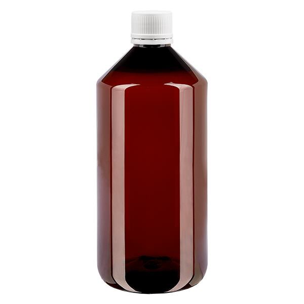 PET-pullo 1000ml, jossa on valkoinen peukaloinninestokorkki, hienokylkinen PET-pullo 1000ml, jossa on valkoinen peukaloinninestokorkki, hienokylkinen