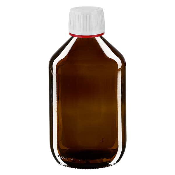 500ml lääkepullo ruskea, korkki valkoinen, jossa peukalointi-ilmoitusrengas punainen ApoGlas 500ml lääkepullo ruskea, korkki valkoinen, jossa peukalointi-ilmoitusrengas punainen ApoGlas