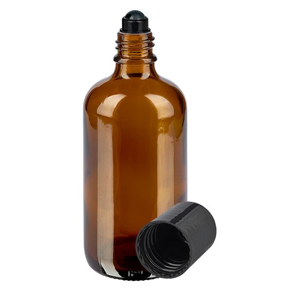 Apteekkipullo ruskea 100ml roll-on korkki musta Apteekkipullo ruskea 100ml roll-on korkki musta