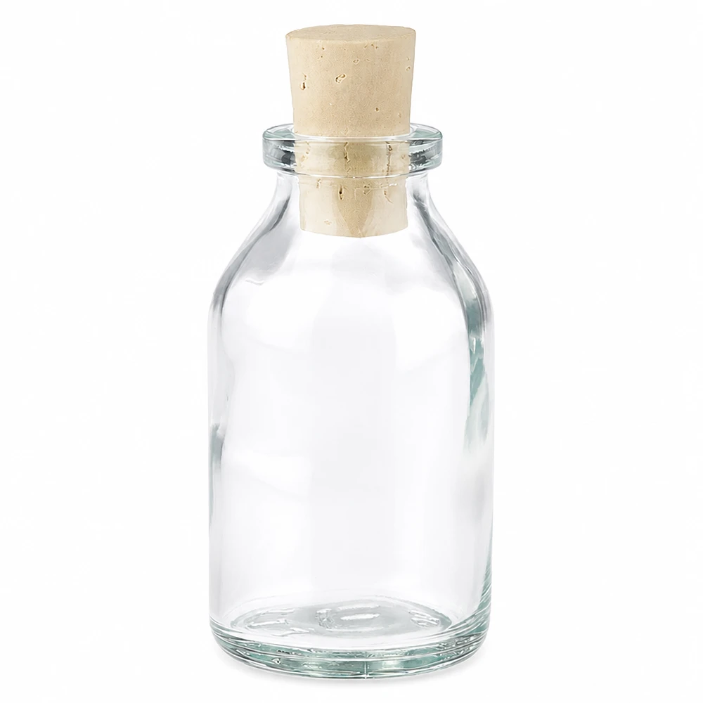 Kirkas lasipullo 20ml, jossa on korkki 11/14mm Zylindrische Glasflasche 20ml mit passendem Korken 11/14mm Produktfoto