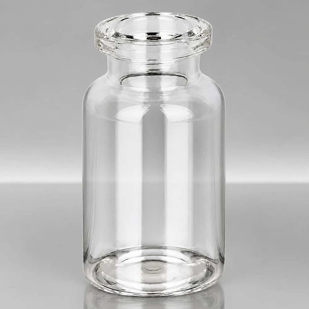 Kleine Glasflasche 10ml für Injektionszwecke mit optisch klarer Wandung und präzisem Rollrand