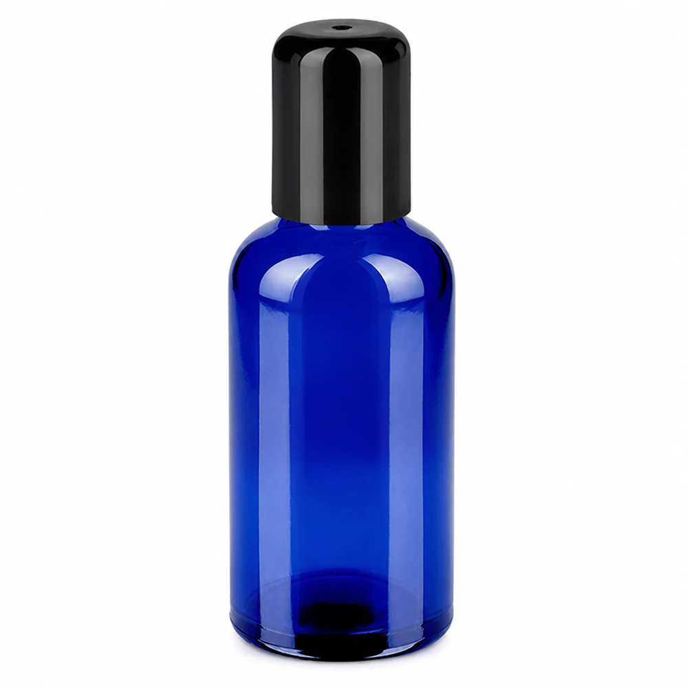 50ml roll-on pullo musta STD BlueLine UT18/50 sininen lasi mustalla korkilla STD BlueLine UT18/50 sininen lasi mustalla korkilla