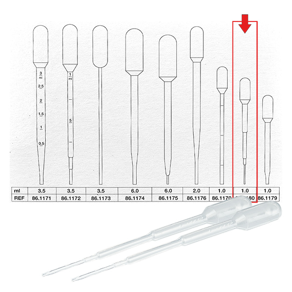 1 ml:n siirtopipetti (104x10mm) ilman asteikkoa. 1 ml:n siirtopipetti (104x10mm) ilman asteikkoa.