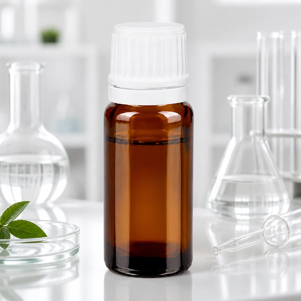 Apteekkipullo ruskea 10ml kierrekorkki valkoinen tamper-evident sulkeminen 10 ml:n ruskealasi-apteekkipullo, jossa on valkoinen turvakorkki, laboratoriossa