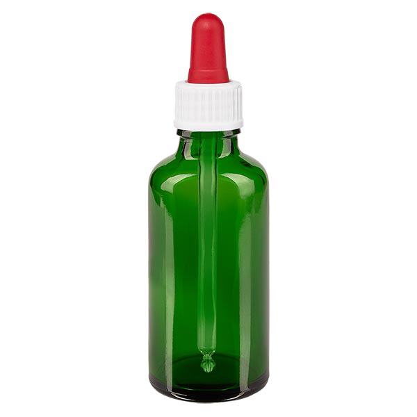 Apteekkipullo vihreä 50ml pipettipullo valkoinen/punainen standardi Apteekkipullo vihreä 50ml pipettipullo valkoinen/punainen standardi