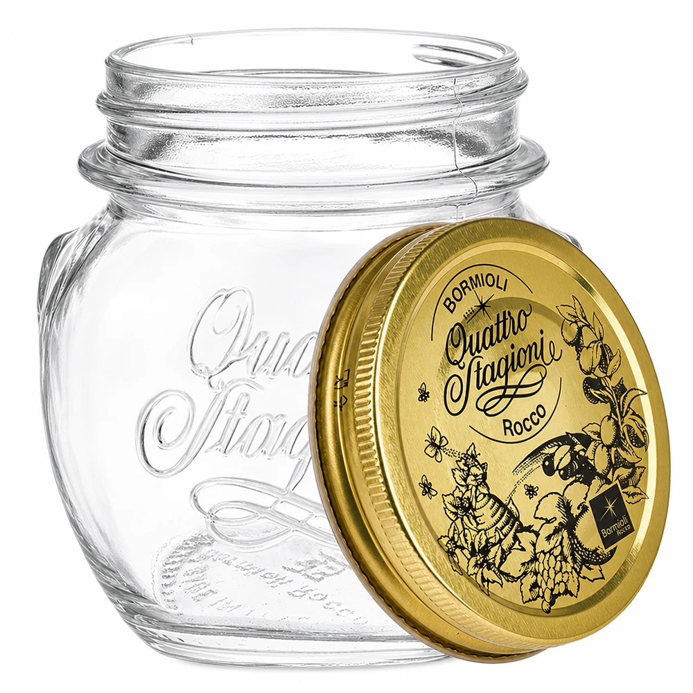 Bormioli Rocco Quattro Stagioni 300ml pyöreä purkki kultaisella ruuvikannella Säilöntäpurkki