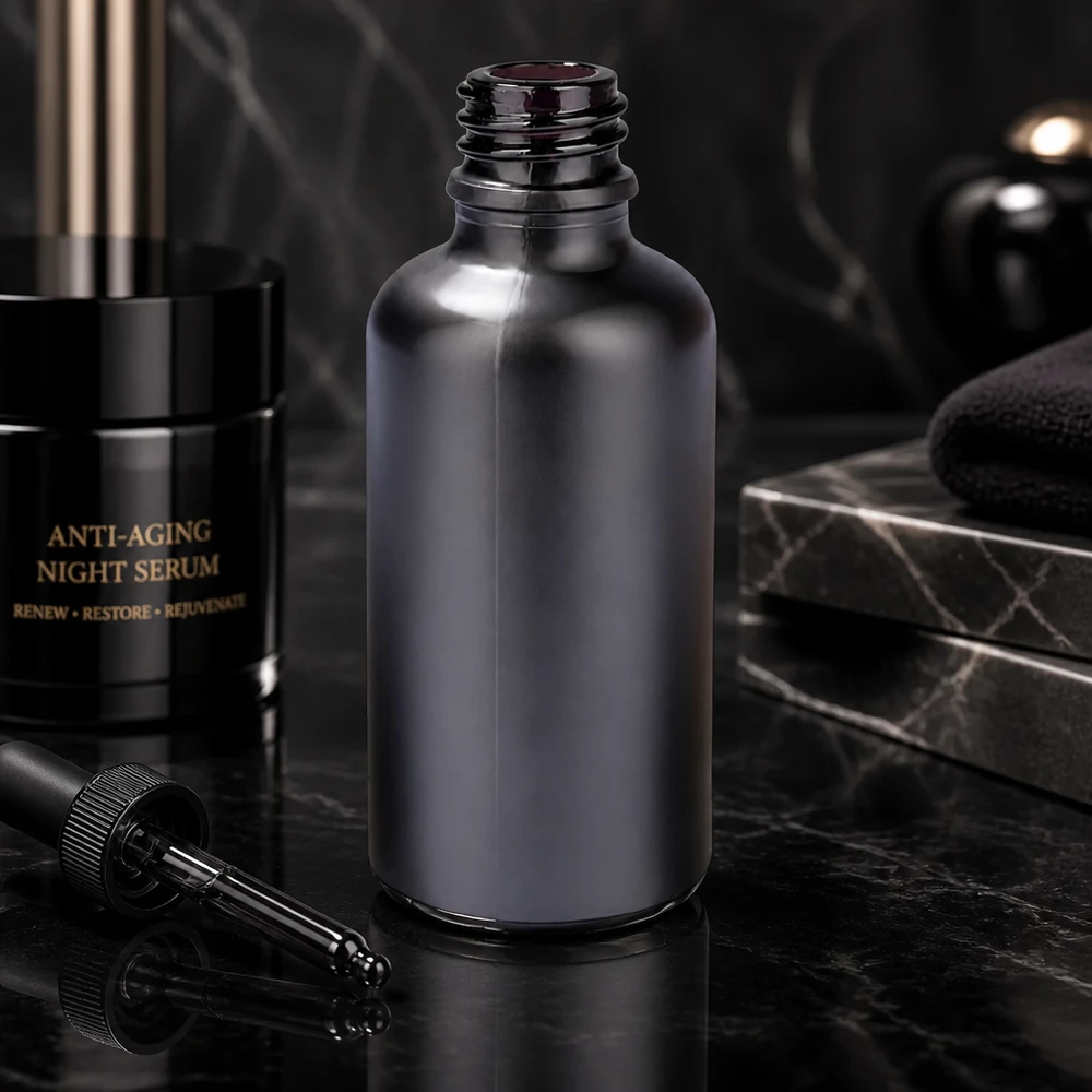 50ml apteekkipullo BlackLine UT18/50 UNiTWIST korkealaatuisesta lasista valmistettu 50ml apteekkipullo kosmetiikkaan ja seerumeihin.