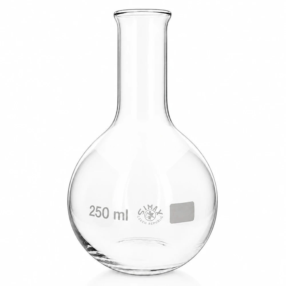 Pullo 250ml kapeakaulainen Läpinäkyvästä borosilikaattilasista valmistettu 250 ml:n seisovapullo, jossa on kapea kaula tarkkoihin mittauksiin.