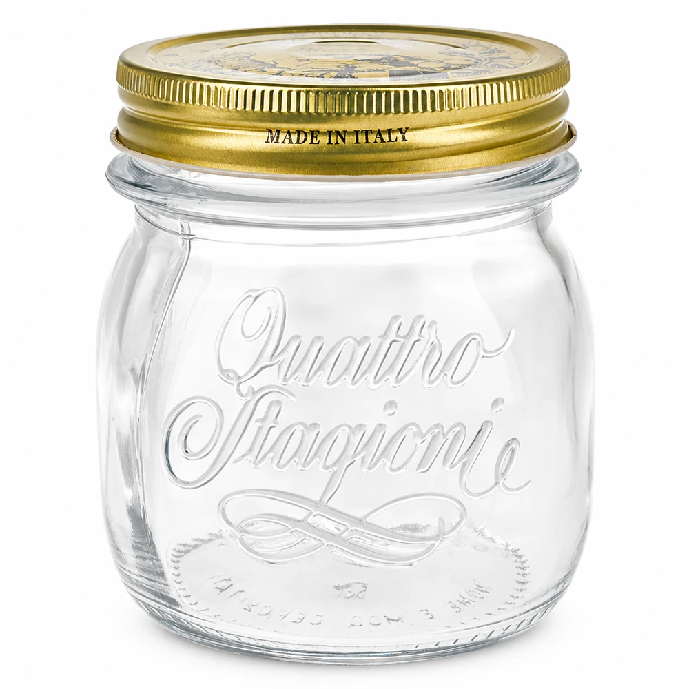 250ml pyöreä purkki Quattro Stagioni kultaisella kannella Made in Italy Säilytys- ja säilytyspurkki