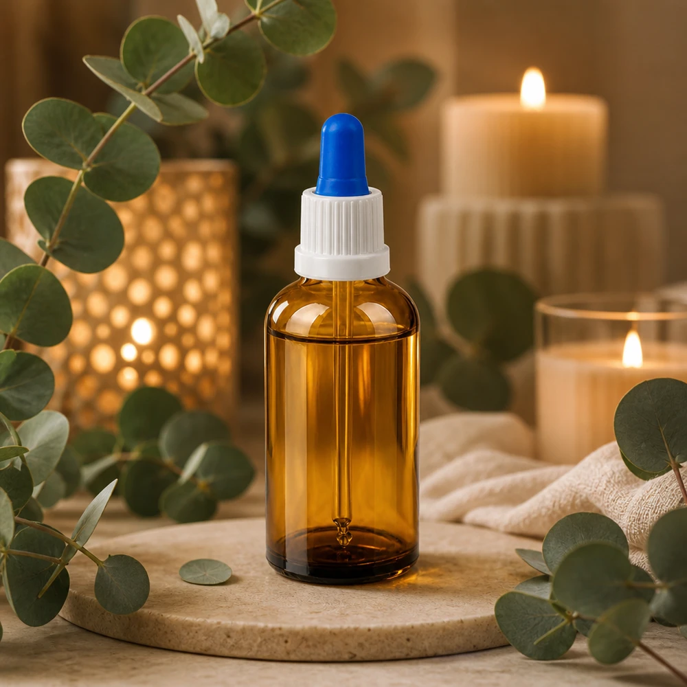 50ml BrownLine pipettipullo, jossa on yläpuolinen venttiili kosmeettisten öljyjen tarkkaan levittämiseen.