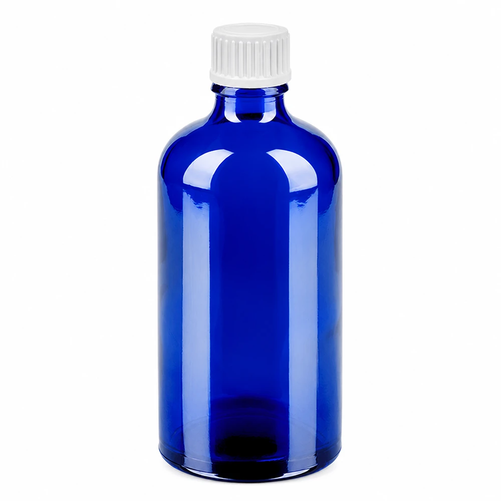 100ml sininen lasipullo, jossa valkoinen 0.9mm tippakorkki tarkkaa annostelua varten BlueLine