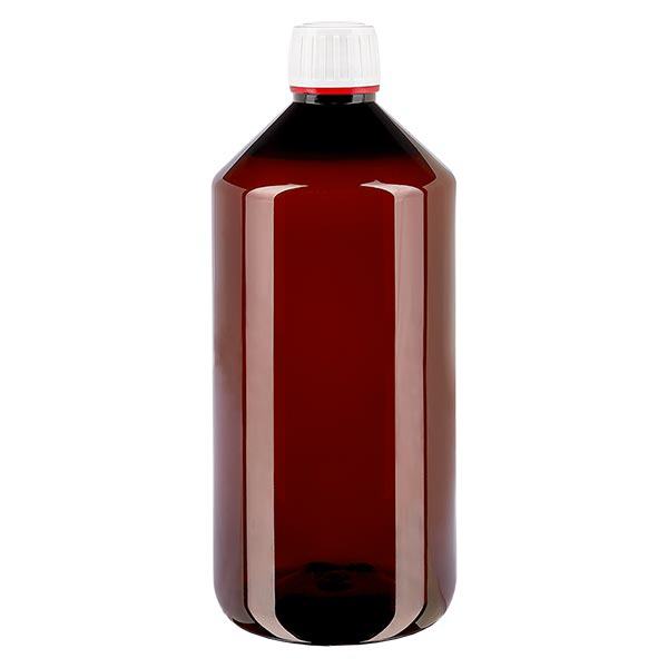PET-pullo 1000ml, jossa on valkoinen peukaloinninestokorkki, hienokylkinen