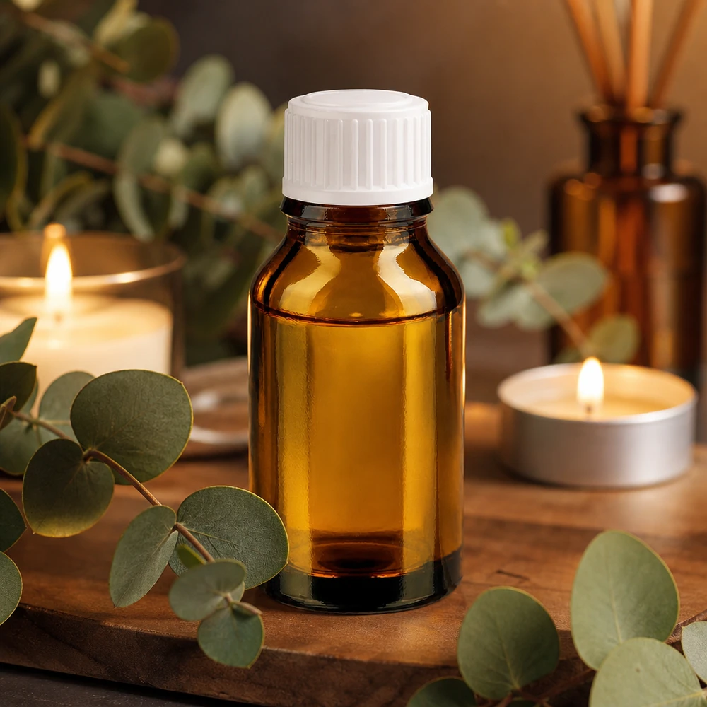 Apteekkipullo ruskea 30ml kierrekorkki valkoinen standardi Ruskea 30 ml:n lasipullo, jossa on valkoinen lapsiturvallinen korkki eteerisille öljyille