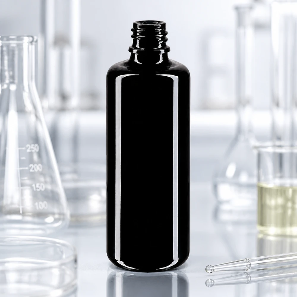 Orion 100ml tippapullo Miron violetista lasista, jossa on tarkka tippakorkki tarkkaa annostelua varten.