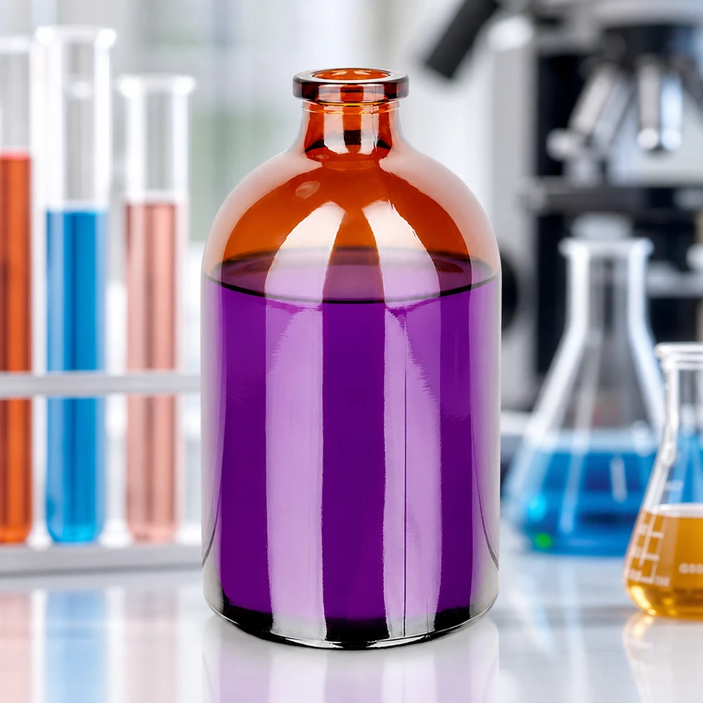Injektiopullo meripihkalasista 100ml 100ml Injektionsflasche Braunglas zur sterilen Medikamentenaufbewahrung in professioneller Laborumgebung