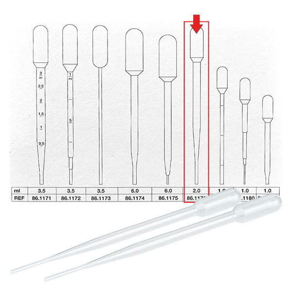 2 ml:n siirtopipetti (154x11mm) ilman asteikkoa. 2 ml:n siirtopipetti (154x11mm) ilman asteikkoa.