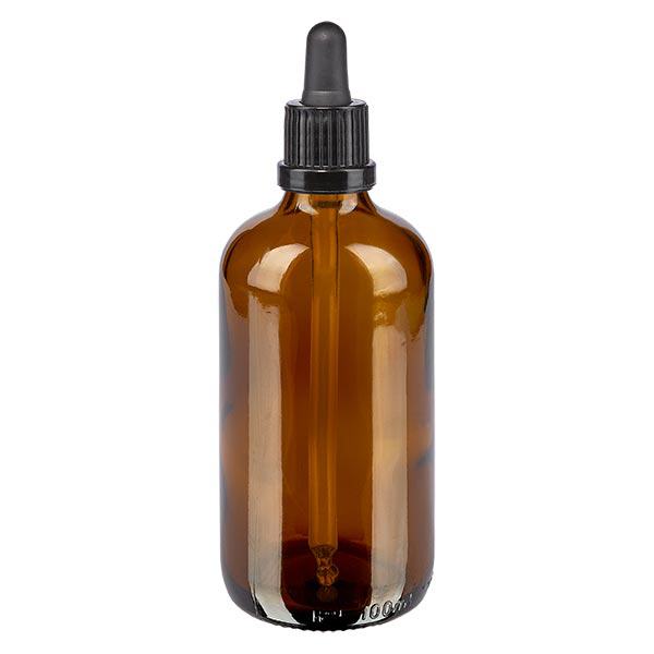 Apteekkipullo ruskea 100ml pipettipullo musta peukaloinninestokorkki Apteekkipullo ruskea 100ml pipettipullo musta peukaloinninestokorkki