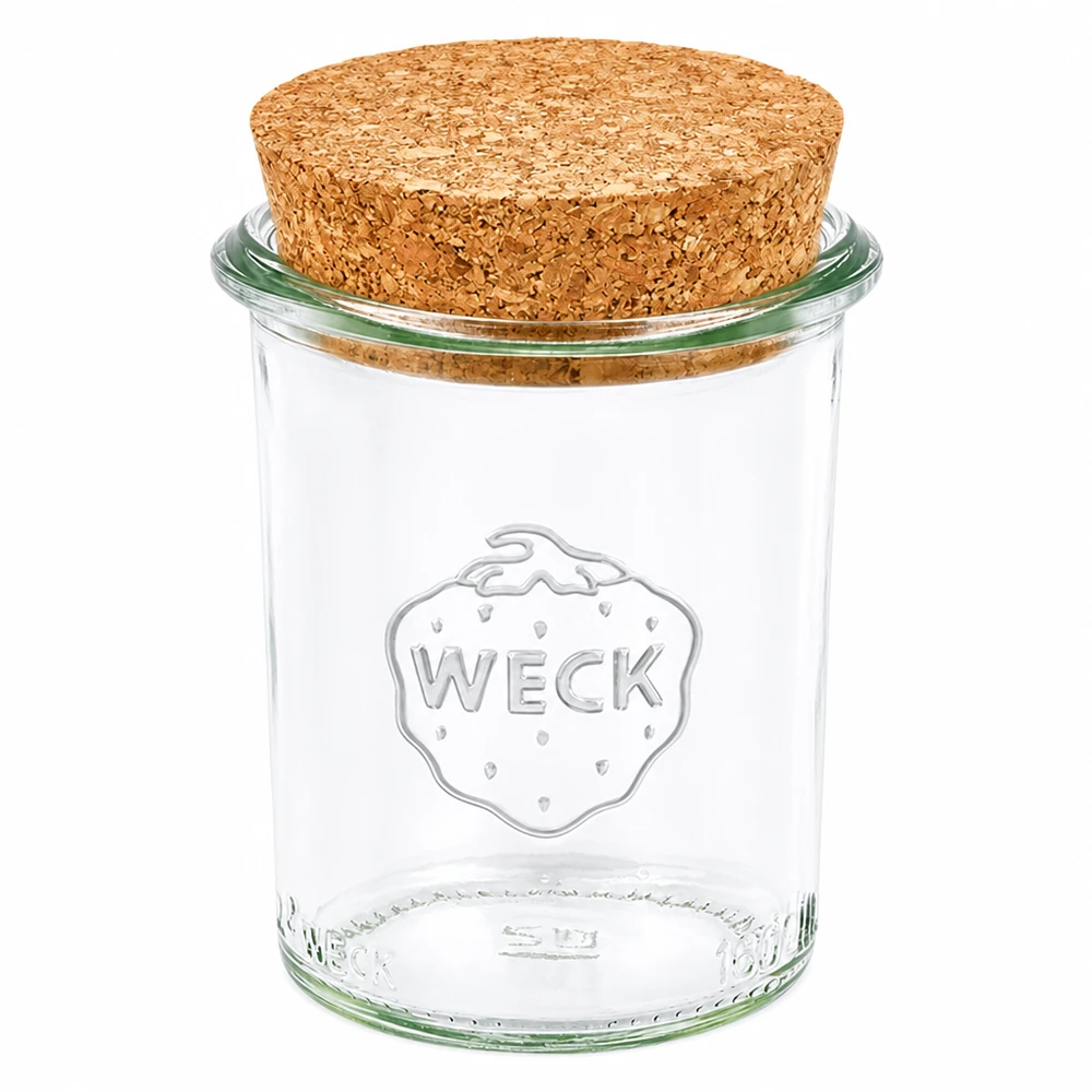 160ml juomapullot WECK RR60 korkilla luonnonmukainen WECK 160ml RR60 muuripurkki, jossa on luonnonkorkkikansi Läpinäkyvä lasinen säilytyspurkki