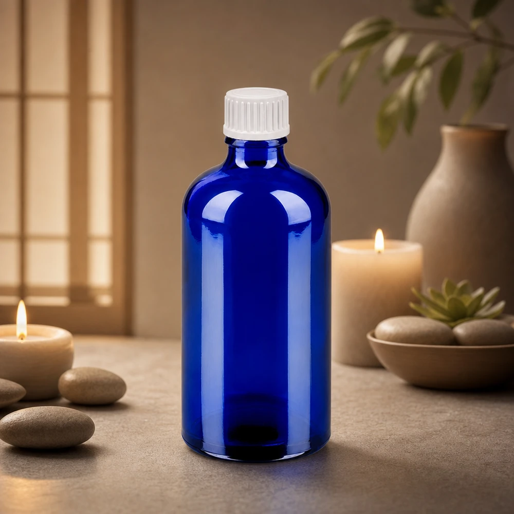 100ml apteekkipullo sininen 0.9mm tiputuskorkilla aromaterapiaan BlueLine UT18
