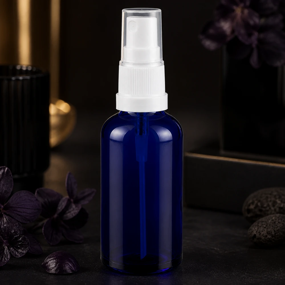 Laadukas 50 ml:n lasinen suihkepullo, jossa on ergonominen muotoilu ammattimaiseen kosmetiikkaan.