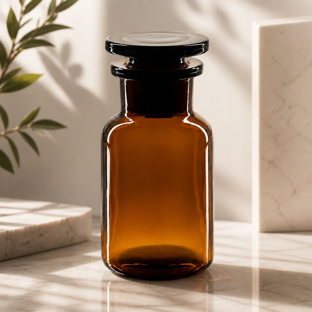 Pyöreä olkapääpullo 100ml ruskea leveäkaulainen lasitulppa Ruskealasi, pyöreäolkapullopullo, 100 ml, leveäkaulainen, lasitulpalla, UV-suojattu, valolta suojattu
