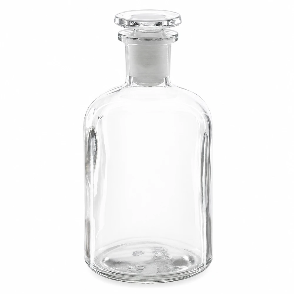 Pyöreäolkapullon 250 ml, kirkas, lasitulpalla, kapeakaulainen, valmistettu korkealaatuisesta borosilikaattilasista