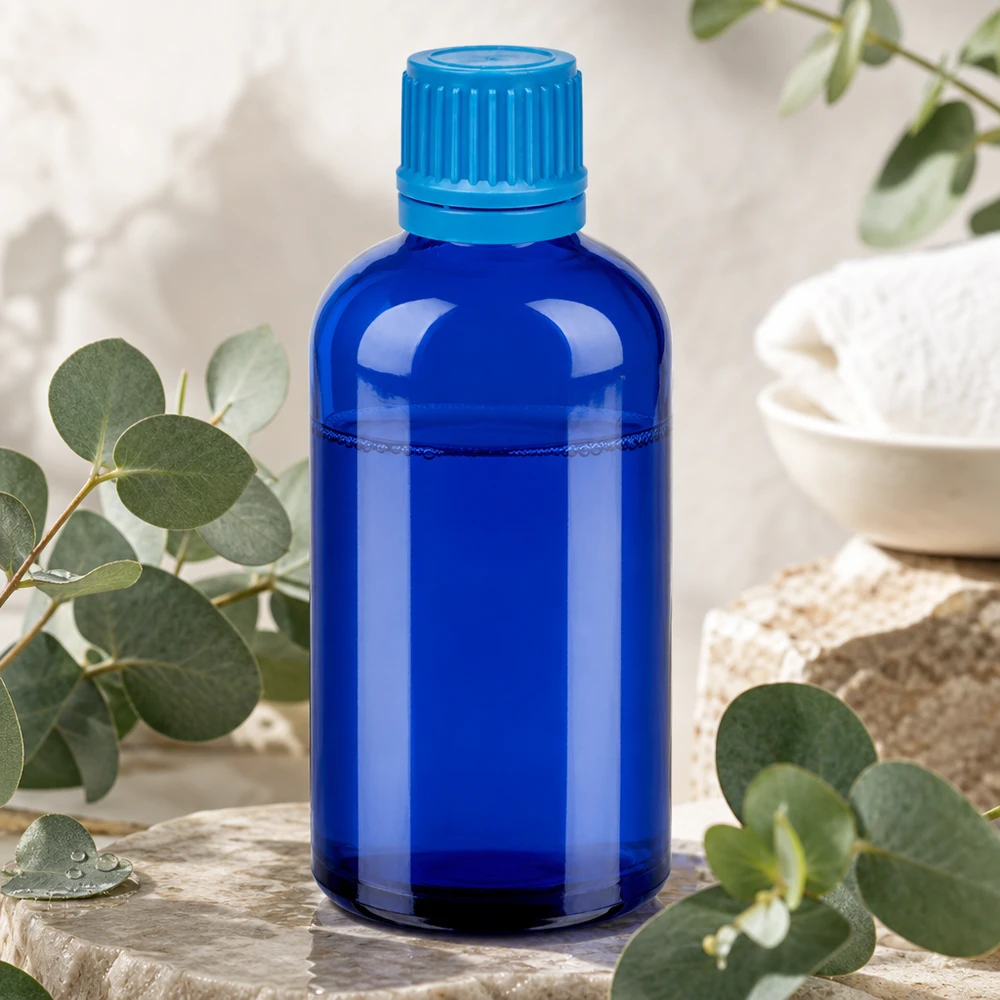 100ml pullo 11mm kierrekorkki sininen väärentämisen estävä korkki BlueLine UT18/100 Kompakti 100ml lasipullo tyylikkään sinisellä ja käytännöllisellä kierrekorkilla jokapäiväiseen käyttöön.