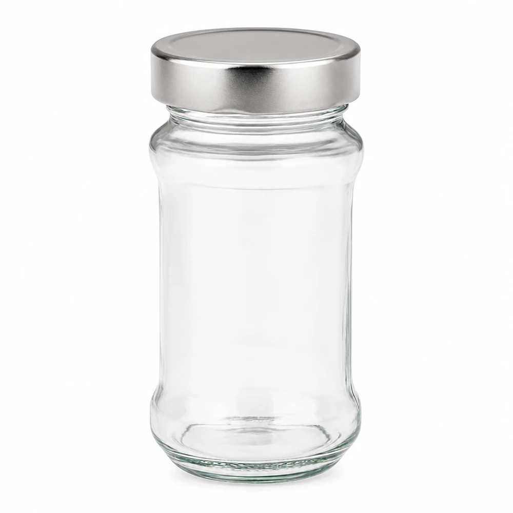 390ml pyöreä lasipurkki + BasicSeal-kansi hopea syvä UT