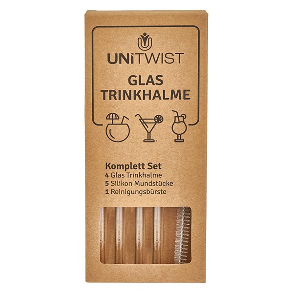Kirkas lasinen juomapillien setti pehmeillä kärjillä UNiTWIST Kirkas lasinen juomapillien setti pehmeillä kärjillä UNiTWIST