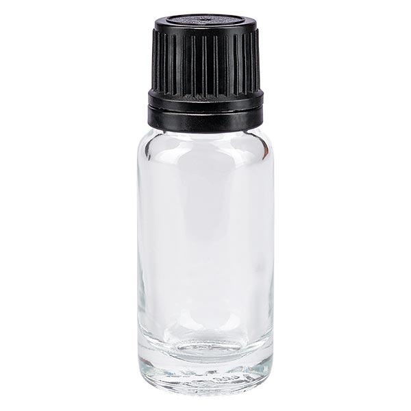 Apteekkipullo kirkas 10ml ruuvikorkki musta valurengas sinetöintiä estävä sulkeminen Apteekkipullo kirkas 10ml ruuvikorkki musta valurengas sinetöintiä estävä sulkeminen