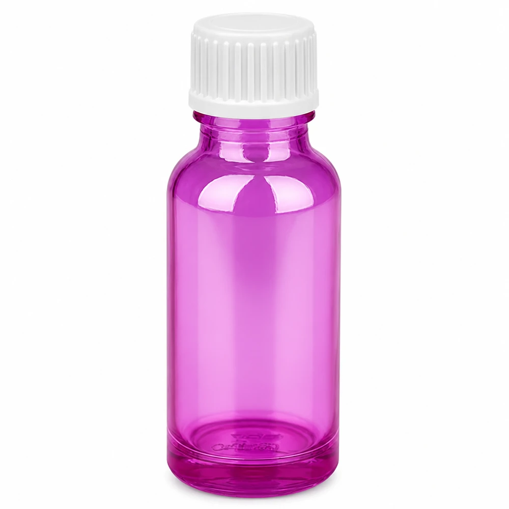 20ml tippapullo 0,9mm valkoinen standardi PurpleLine. UT18/20 20ml tippapullo violetti, valkoinen korkki 0.9mm aukko tarkkaa annostelua varten.