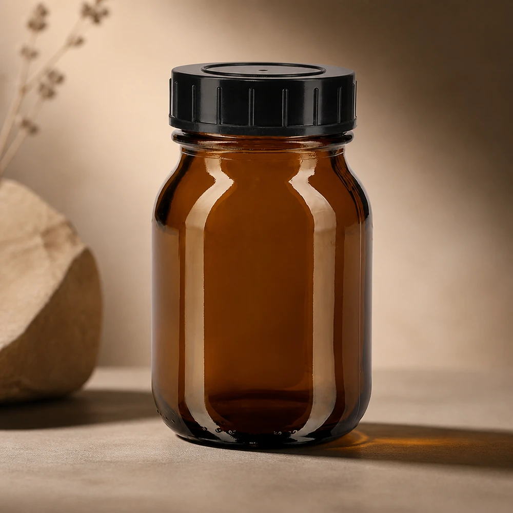 75ml leveäkaulainen pullo meripihkalasista, jossa on kierrekorkki. Korkealaatuinen 75ml meripihkanvärinen lasipullo, jossa on kierrekorkki lisäravinteiden optimaaliseen säilytykseen.